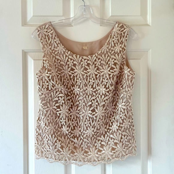 Tops - SOLD Embroidered Lace Overlay Chiffon Sleeveless Blouse Size 8P